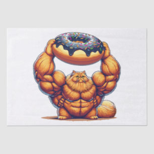 Papel De Seda Gato Musculoso Levantando Donut
