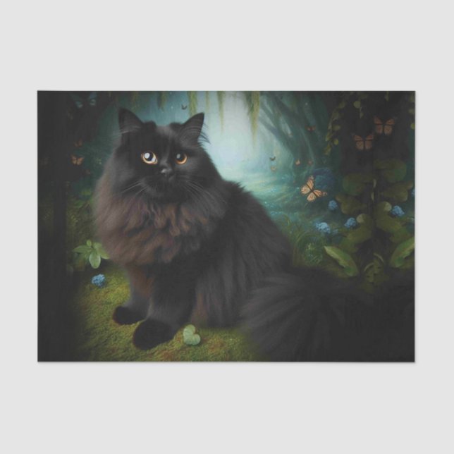 Papel De Seda Gato Negro Fluffy na Mistura Woods (Frente )