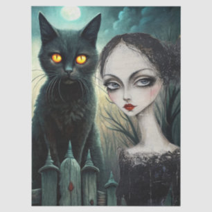 Papel De Seda Gato Preto Assustador ao Luar de Halloween Decoupa