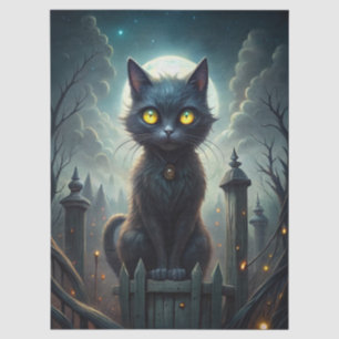 Papel De Seda Gato Preto Assustador ao Luar de Halloween Decoupa