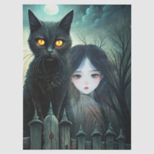 Papel De Seda Gato Preto Assustador ao Luar no Halloween Decoupa