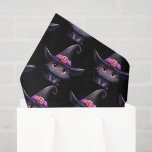 Papel De Seda Gato preto bonito Vestindo o padrão de chapéu de b