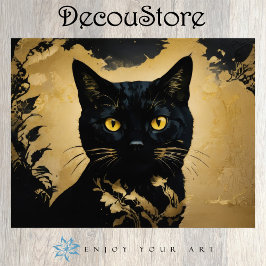 Papel De Seda Gato Preto com Olhos Dourados Decoupage