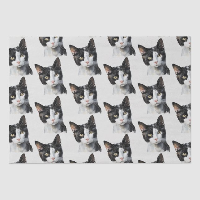 Papel De Seda Gato Preto de Gatinho Branco cinza (Frente )
