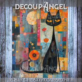 Papel De Seda Gato Preto e Cores - Decoupage-