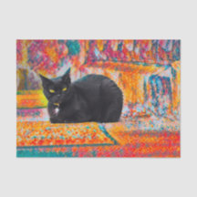 Gato Preto Fofo Decoupage Abstrato Colorido