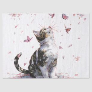 Papel De Seda Gato Preto Minimalista - Flores Cor-de-Rosa & Olho