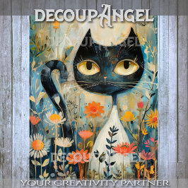 Papel De Seda Gato Preto Moderno - Decoupage-
