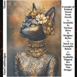 Papel De Seda Gato Preto Real em Retrato Dourado EB3L Decoupage