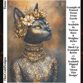 Papel De Seda Gato Preto Regal em Retrato Dourado Decoupage EB3R