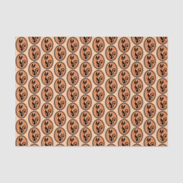 Papel De Seda Gato Preto Retrô Bonito (Frente )