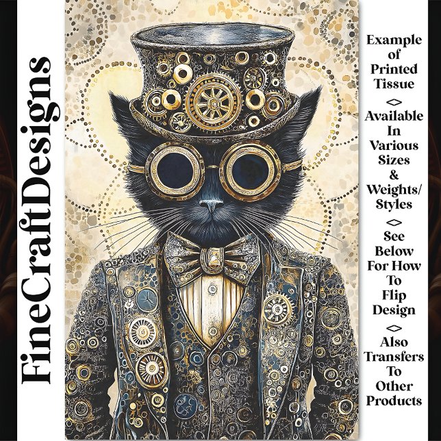 Papel De Seda Gato Preto Steampunk Vitoriano Rico Decoupage AB6 (Criador carregado)