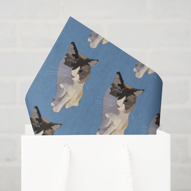 Papel De Seda Gato Ragdoll, Azul Empoeirado (Sacola de presentes)
