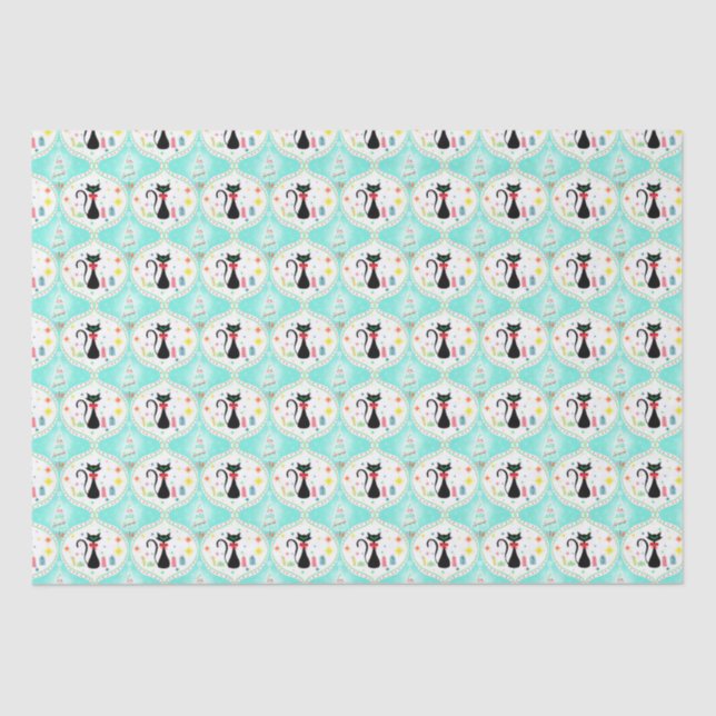 Papel De Seda Gato Siamês de Natal Retro Ogee  (Frente )