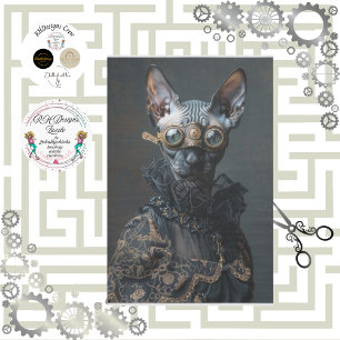 Papel De Seda Gato Sphynx Preto Steampunk Decoupage
