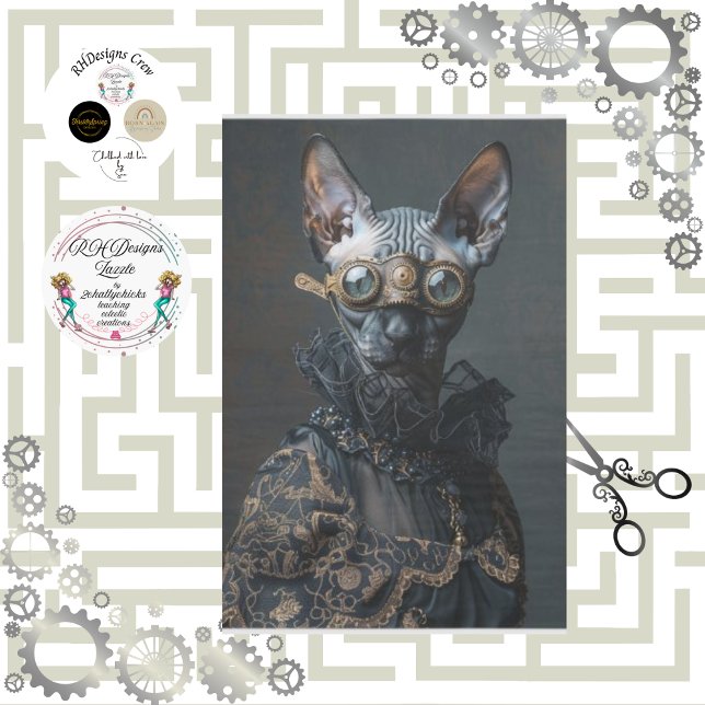 Papel De Seda Gato Sphynx Preto Steampunk Decoupage  (Criador carregado)