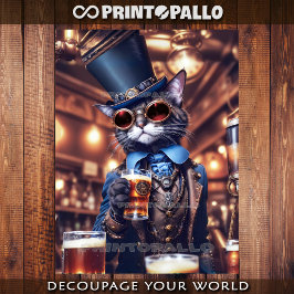 Papel De Seda Gato steampunk com cartola e óculos bebendo cervej