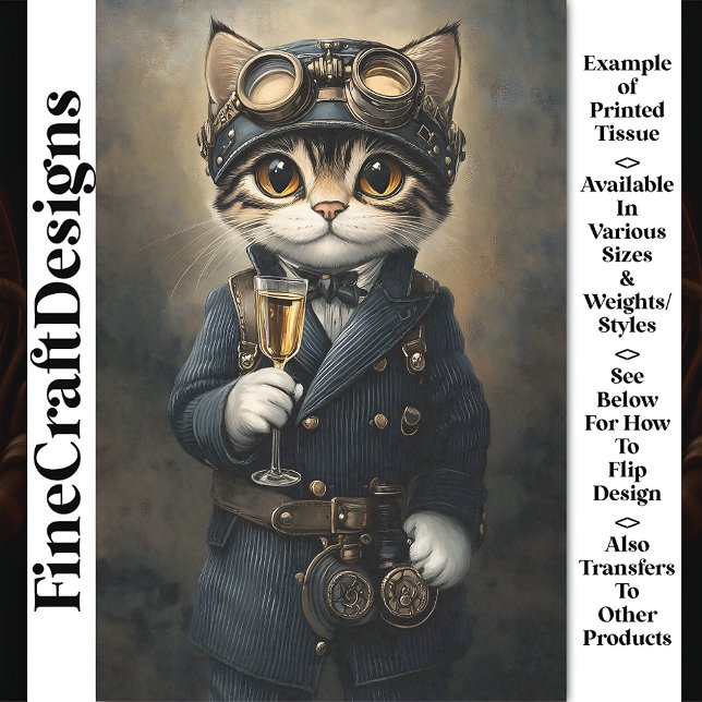 Papel De Seda Gato Steampunk com Champanhe AG8O Decoupage (Criador carregado)