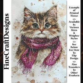 Papel De Seda Gato Tabby em Aquarela, Cachecol, Neve BZ4 Decoupa
