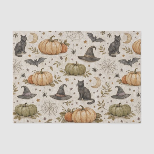 Papel De Seda Gatos Antigos Abóboras Halloween (Frente )