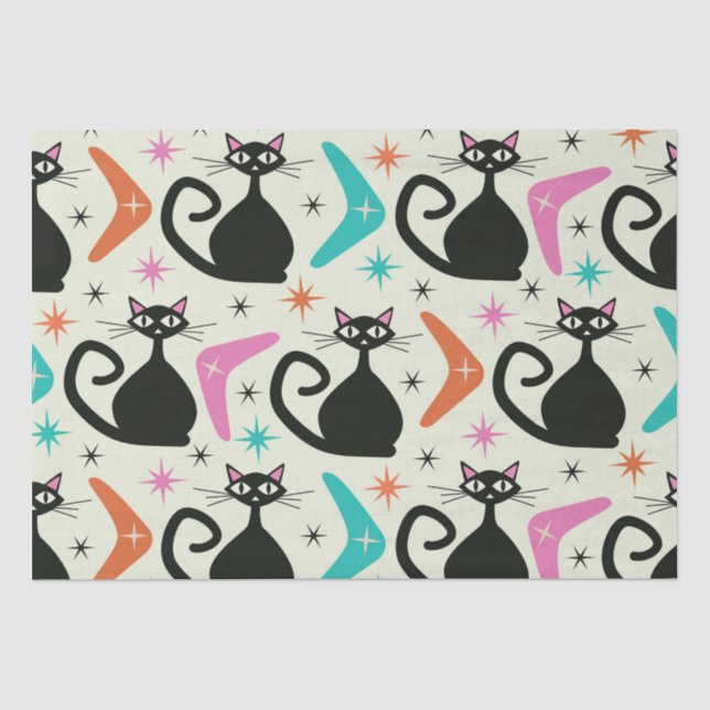 Papel De Seda Gatos Atômicos Pretos de Meados do Século com Bume (Frente )