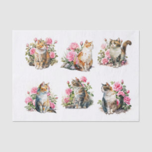 Papel De Seda Gatos bonito numa Cama de Rosas Rosa