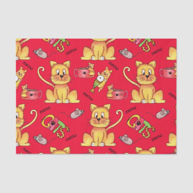 Papel De Seda Gatos De Coroa Vermelha (Frente )