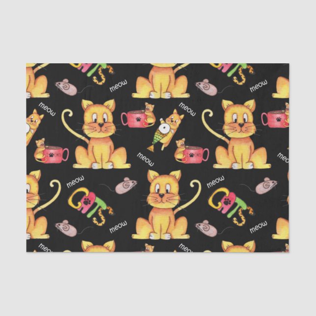 Papel De Seda Gatos de ervilha preta, de raça branca (Frente )