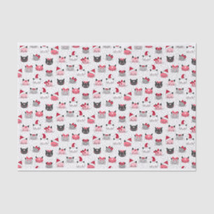 Papel De Seda Gatos De Natal Com Chapéus De Papai Noel