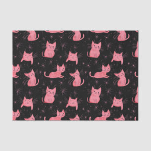 Papel De Seda Gatos de Natal Rosa em Preto