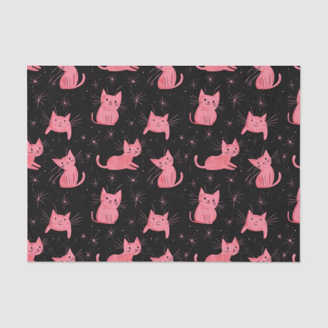 Papel De Seda Gatos de Natal Rosa em Preto (Frente )