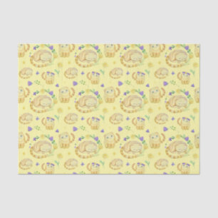 Papel De Seda Gatos e flores de aquarela, cor de água cúbica, 