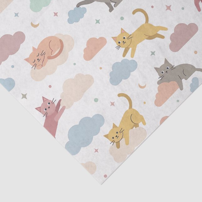 Papel De Seda Gatos Fofos nas Nuvens (Detalhes)