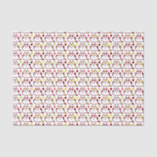 Papel De Seda Gatos Kawaii Cute e Padrão de Coração