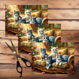 Papel De Seda Gatos no sofá - cena fofa no visual da safra