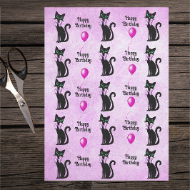 Papel De Seda Gatos Pretos Bonitos de Aniversário Arcos Rosa Bal