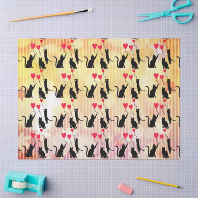 Papel De Seda Gatos Pretos E Balões (Arte )