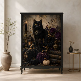 Papel De Seda Gatos Pretos Góticos Abóboras Rosas Roxas Hallowee