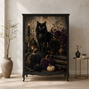 Papel De Seda Gatos Pretos Góticos Abóboras Rosas Roxas Hallowee