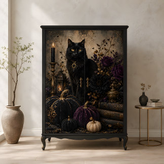 Papel De Seda Gatos Pretos Góticos Abóboras Rosas Roxas Hallowee