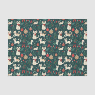 Papel De Seda Gatos Retro Bonitos no Natal Preto