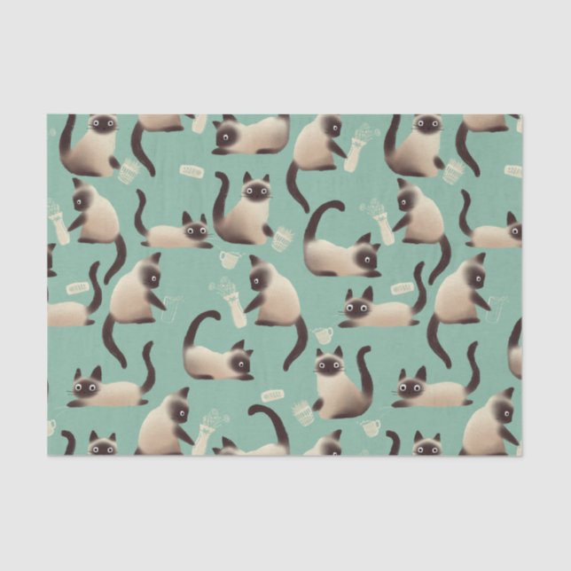 Papel De Seda Gatos Siameses Ruins A Arrancar Coisas (Frente )