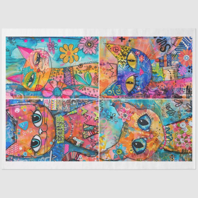 Papel De Seda Gatos Whimsical para Scrapbooking Mixada (Frente )