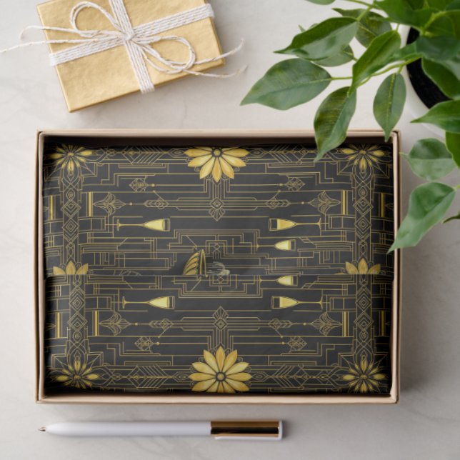 Papel De Seda Gatsby preto dourado elegante (Presente)