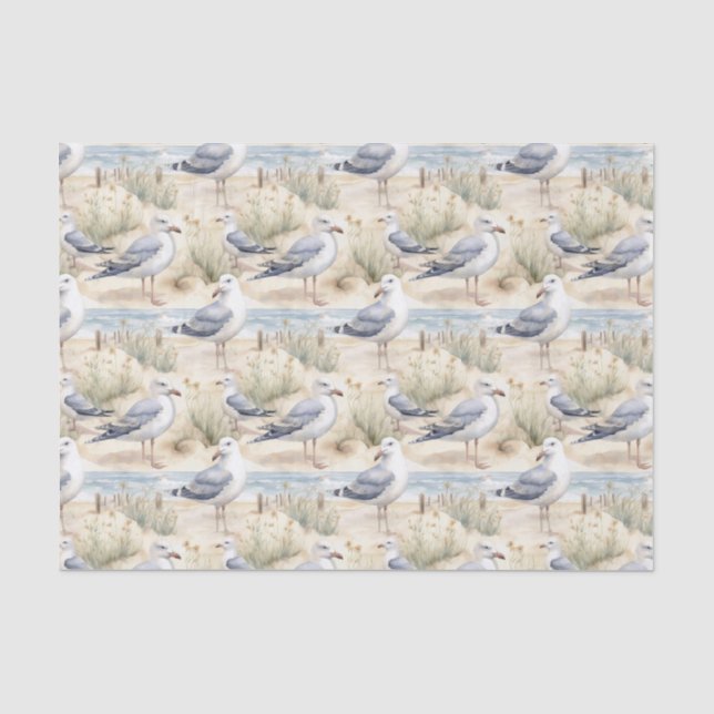 Papel De Seda Gaviotas costeiras em aquarela (Frente )