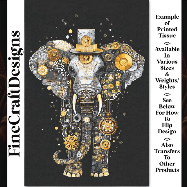 Papel De Seda Gears Cogs Wheels Steampunk Elephant AT8 Decoupage (Criador carregado)