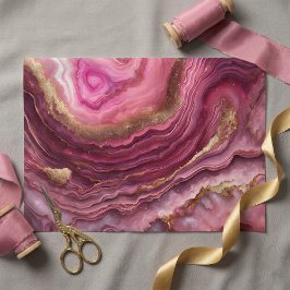 Papel De Seda Gema Elegante de Ágata Rosa com Brilho Dourado