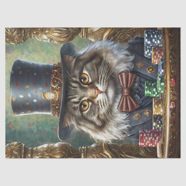Papel De Seda Gentleman Kitty, Gato Chique jogando Poker (Frente )