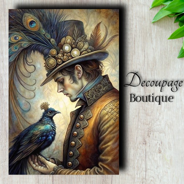 Papel De Seda Gentleman Pavão Steampunk Decoupagem (Steampunk Peacock Gentleman Decoupage Tissue Paper)