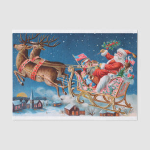 Papel De Seda Genuíno (não IA) Antigo, Trenó de Papai Noel Vitor